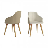 Manhattan Comfort 2-1018180 Martha Double-Sided Fabric Leather Accent Chair in Beige - Set of 2